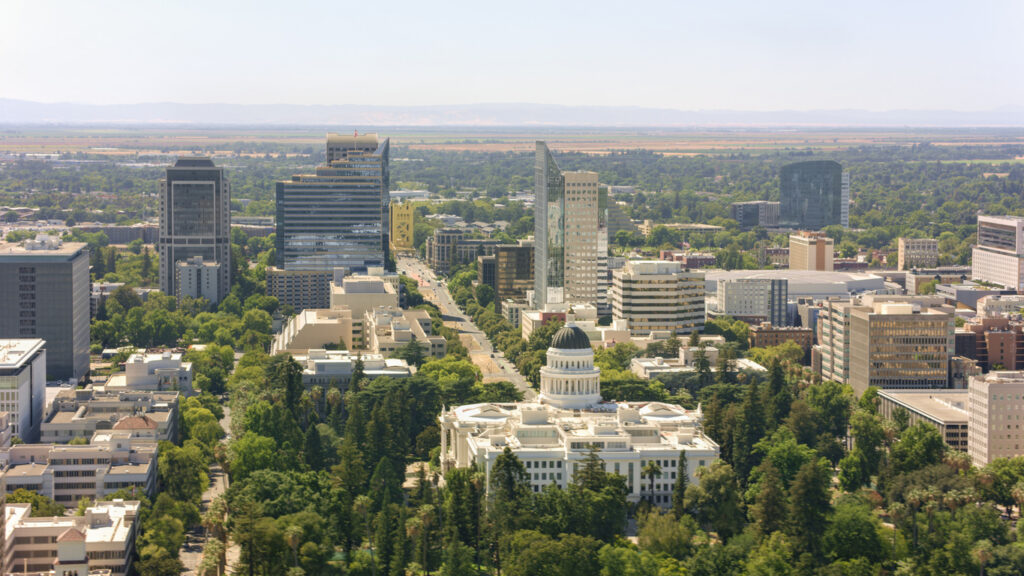 An arial photo of the California State Capitol